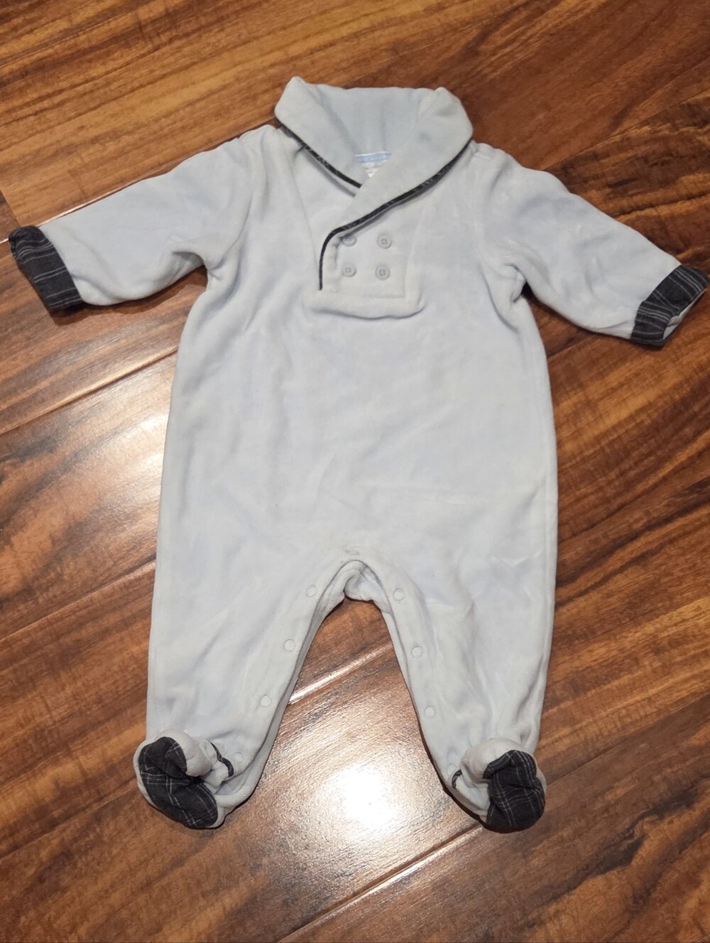 Janie and Jack EUC 3-6 Months Light Blue Velour Footie Romper